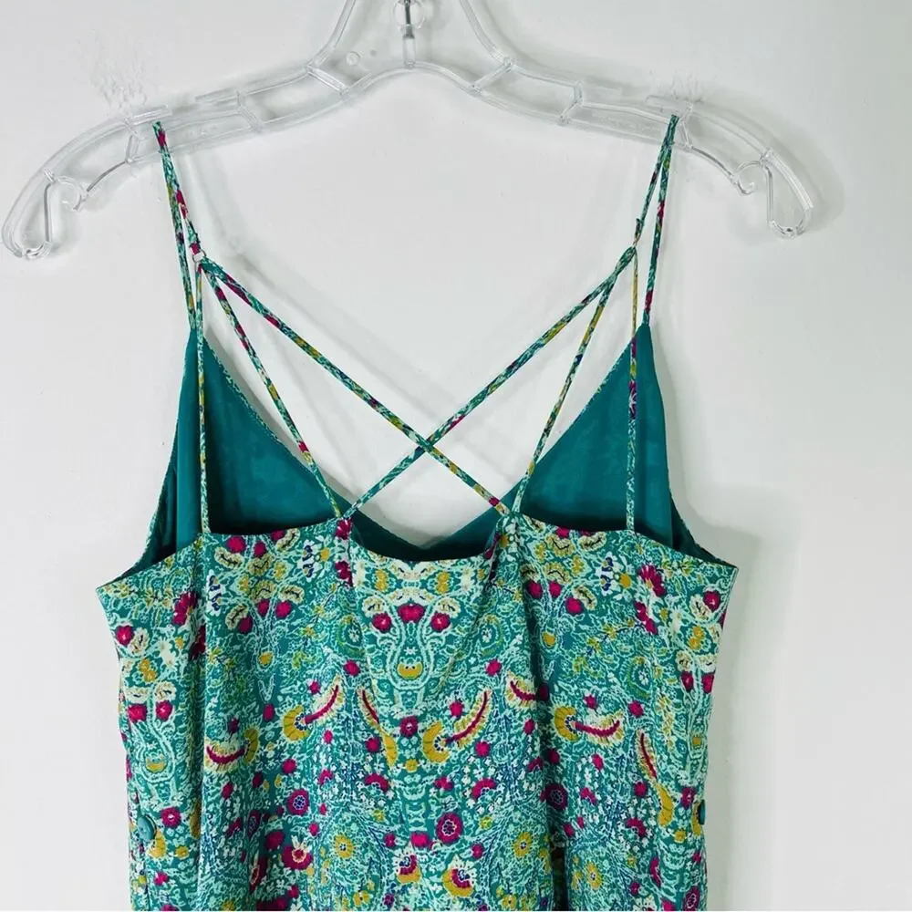 Anthropologie Maeve green pink silk floral boho strappy button tunic top 6 - Picture 11 of 11